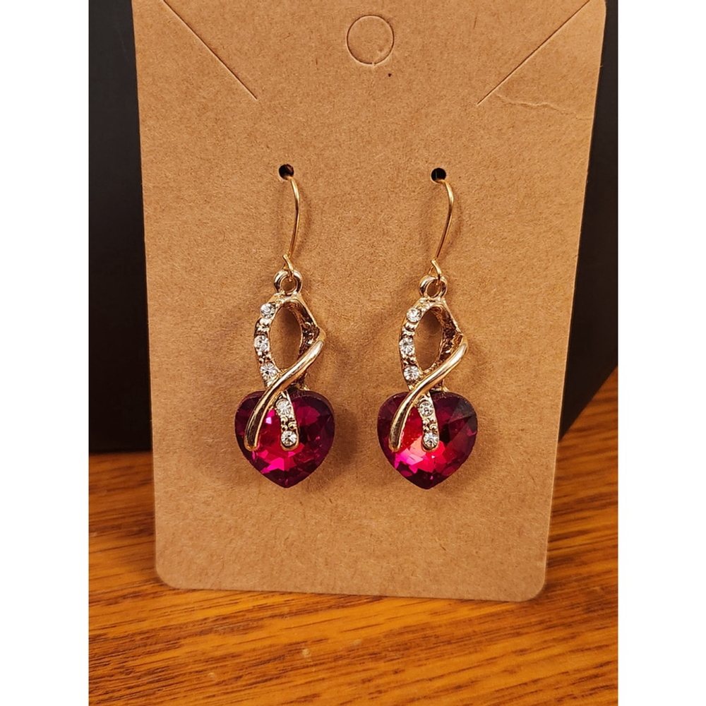 Dangle Red Heart earrings on hooks
